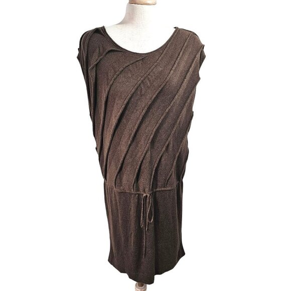 Studio M Drawstring Dress Easy Wear Knit Adjustable Blouson Womens L Brown - Picture 3 of 9